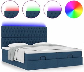 vidaXL Οθωμανικό κρεβάτι με στρώματα &amp; LEDs Μπλε 200x200cm ύφασμα
