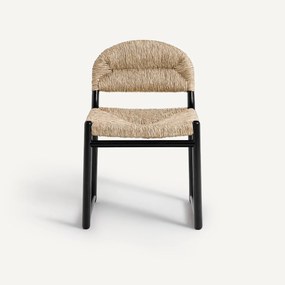 Καρέκλα από λακαρισμένο μασίφ ξύλο δρυ και ψάθα, Lyla