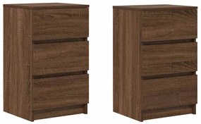 Κομοδίνα με 3 συρτάρια 2 τεμάχια καφέ δρυς 39x35x65 εκ. - Καφέ