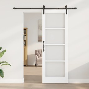 vidaXL Συρόμενη Πόρτα με Σετ Υλικών 'ORKDAL' Λευκό Συμπαγές Ξύλο & Γυαλί