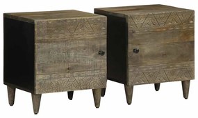 Κομοδίνα 2 τεμάχια ανοιχτό γκρι 40x33x46 cm μασίφ ξύλο Mango