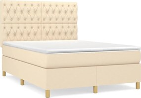 vidaXL Κρεβάτι Boxspring με Στρώμα Κρεμ 140x200 εκ. Υφασμάτινο