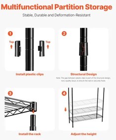 VEVOR Over Washer and Dryer Storage Shelf Two Row 4 Tiers Washer Rack Black