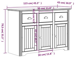 Μπουφές BODO Γκρι 115,5x44x80 εκ. από Μασίφ Ξύλο Πεύκου - Γκρι