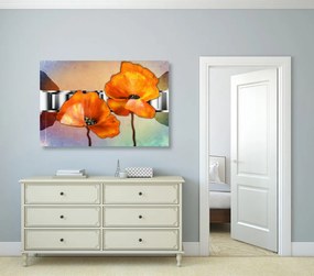 Εικόνα με πορτοκαλί λουλούδια παπαρούνας σε ανατολίτικο στυλ - 120x80