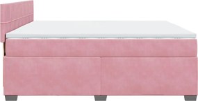 vidaXL Κρεβάτι Boxspring με Στρώμα Ροζ 200x200 εκ. Βελούδινο