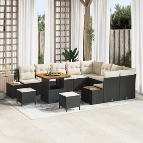 vidaXL Σετ Καναπέ Κήπου 12 τεμαχίων με Μαξιλάρια Μαύρο Συνθετικό Ρατάν