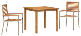 vidaXL 3 Piece Garden Dining Set Beige Poly Rattan Acacia