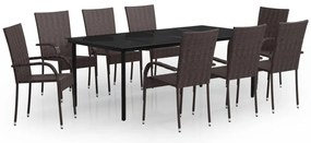 vidaXL Σετ Τραπεζαρίας Κήπου 9 Τεμαχίων Καφέ / Μαύρο