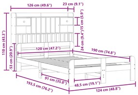 Κρεβάτι Βιβλιοθήκη Χωρίς Στρώμα 120x190 εκ Μασίφ Ξύλο Πεύκου - Καφέ