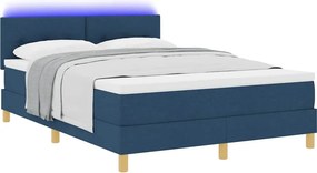 vidaXL LED Κρεβάτι με βάθρο με κεφαλάρι Μπλε 140 x 200 cm ύφασμα