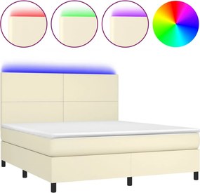 vidaXL Κρεβάτι Boxspring με Στρώμα &amp; LED Κρεμ 160x200 εκ. Συνθ. Δέρμα