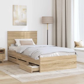 vidaXL Σκελετός Κρεβατιού Δρύς Sonoma 100 x 200 cm Μηχανήματος Ξύλο