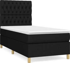 vidaXL Κρεβάτι Boxspring με Στρώμα Μαύρο 100 x 200 εκ. Υφασμάτινο