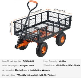 VEVOR Garden Dump Cart Heavy-duty Metal Yard Carts and Wagons 400 lbs Loading