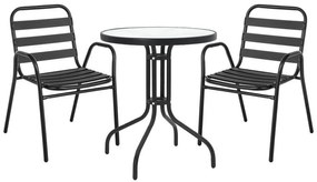 Σετ κήπου - Τραπεζαρία Watson-Sussie 3 τεμ. μέταλλο - γυαλί μαύρο Φ60x70 εκ. 60x60x70 εκ.