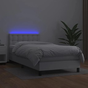vidaXL Κρεβάτι Boxspring με Στρώμα &amp; LED Λευκό 90x200 εκ. Συνθ. Δέρμα