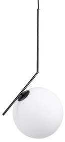 00957 GloboStar® MONROE 00957 Μοντέρνο Κρεμαστό Φωτιστικό Μπάλα Μονόφωτο 1 x E27 IP20 Μαύρο Μέταλλο με Λευκό Γυαλί - Μ30 x Π30 x Υ75cm