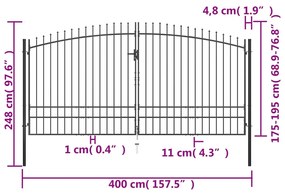 vidaXL Πόρτα Περίφραξης Διπλή με Λόγχες 400 x 248 εκ.