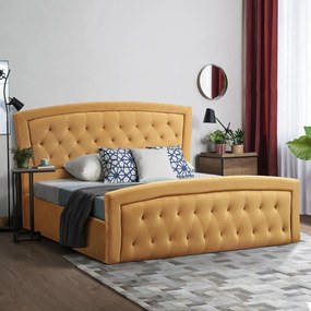 Επενδυμένο Κρεβάτι με Στρώμα ODELIA Διπλό με Αποθηκευτικό Χώρο Βελούδο Χρυσό 160x200εκ 185x212x113 εκ.