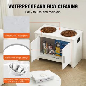 VEVOR Pet Feeding Station w/ 2 Elevated Dog Bowls Dog Food &amp; Toy Storage Cabinet