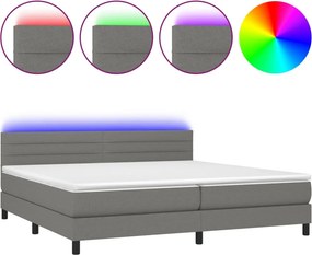 vidaXL Κρεβάτι Boxspring με Στρώμα &amp; LED Σκ.Γκρι 200x200εκ. Υφασμάτινο