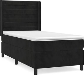 vidaXL Κρεβάτι Boxspring με Στρώμα Μαύρο 90x190 εκ. Βελούδινο