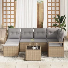 vidaXL Σετ Καναπέ Κήπου με μαξιλάρι 7 pcs Μπεζ, Ανοιχτό Γκρι