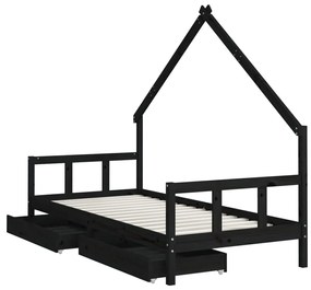 Πλαίσιο Παιδικού Κρεβατιού με Συρτάρια Μαύρο 90x190εκ. Πεύκο - Μαύρο