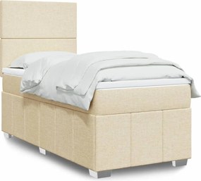 vidaXL Κρεβάτι Boxspring με Στρώμα Κρεμ 100 x 200 εκ. Υφασμάτινο