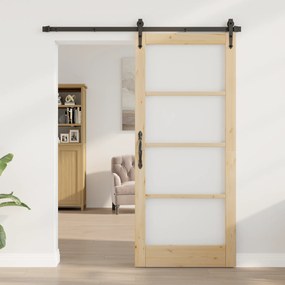 vidaXL Συρόμενη Πόρτα με Σετ Εξαρτημάτων 86x211 cm Μασίφ Ξύλο Πεύκου
