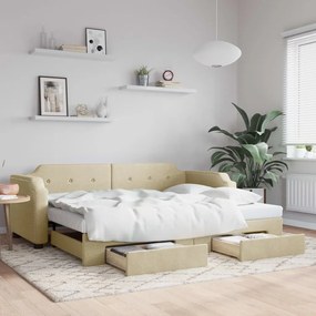 Καναπές Κρεβάτι Συρόμενος Κρεμ 80x200 εκ Υφασμάτινος &amp; Συρτάρια - Κρεμ