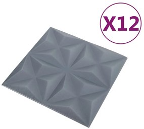 vidaXL Πάνελ Τοίχου 3D 12 τεμ. Γκρι Origami 50 x 50 εκ. 3 μ²