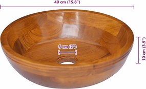 vidaXL Νιπτήρας Ø40 x 10 εκ. από Μασίφ Ξύλο Teak