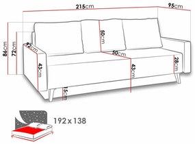 Καναπές κρεβάτι Providence D128, Αριθμός θέσεων: 3, Αποθηκευτικός χώρος, Γκρι, Γυαλιστερό μαύρο, 86x215x95cm, 101 kg, Πόδια: Πλαστική ύλη | Epipla1.gr