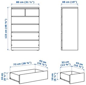 MALM συρταριέρα με 6 συρτάρια/γυαλιστερό, 80x123 cm 904.811.70