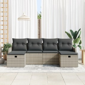 vidaXL Σετ Καναπέ Κήπου  6 τεμαχίων με Μαξιλάρια Ανοιχτό Γκρι Πολυ Ρατάν