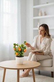 Stewehome Τεχνητό λεμονιά με μπαμπού κορμό σε πλαστική γλάστρα