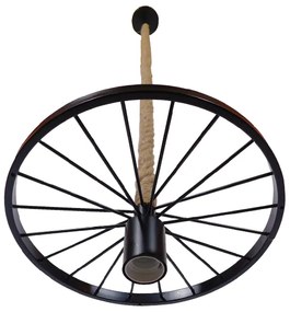 GloboStar® VELO 01185 Vintage Industrial Κρεμαστό Φωτιστικό Οροφής Μονόφωτο 1 x E27 Μαύρο Μεταλλικό Πλέγμα με Μπεζ Σχοινί Φ30 x Y16cm