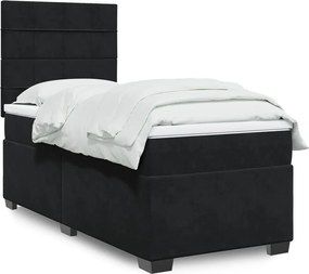 vidaXL Κρεβάτι Boxspring με Στρώμα Μαύρο 90x200 εκ. Βελούδινο