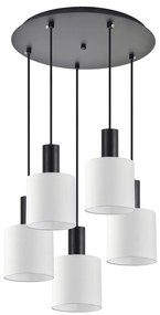 SE21-BL-4-5BL-SH1 ADEPT TUBE Black Pendant White Fabric Shade+