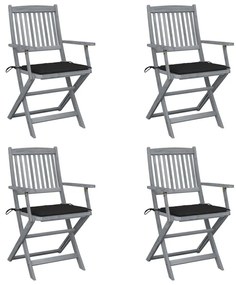 Καρέκλες Εξωτ. Χώρου Πτυσ. 4 τεμ Μασίφ Ξύλο Ακακίας &amp; Μαξιλάρια - Μαύρο