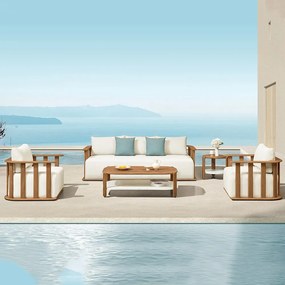 Σαλόνι Κήπου Pallisad-3 01-00-2658 (Σετ 5Τμχ) Με Μαξιλάρια & Κάλυμμα White-Teak 5 Θέσεων