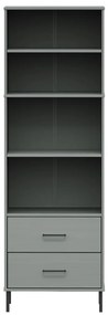 vidaXL Βιβλιοθήκη OSLO με 2 Συρτάρια Γκρι 60x35x180 εκ. Μασίφ Ξύλο