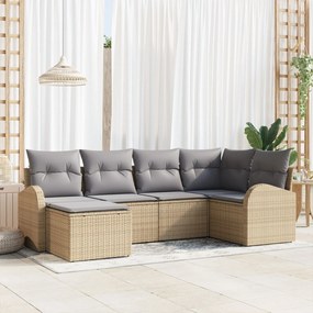 vidaXL Σετ 6 Τεμαχίων Καναπέδων Κήπου με Μαξιλάρια Μπεζ Πολυ Ρατάν