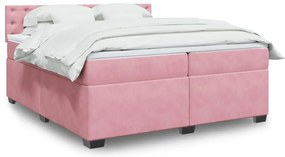 vidaXL Κρεβάτι Boxspring με Στρώμα Ροζ 200x200 εκ. Βελούδινο