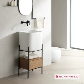 Scarabeo Laila S 45 / Lo-Βox Έπιπλο μπάνιου 44χ39 h.90εκ για επίτοιχη μπαταρία & νιπτήρας Moon Λευκός Rovere