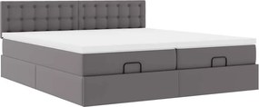 vidaXL Οθωμανικό κρεβάτι με στρώματα &amp; LEDs Γκρι Faux Leather