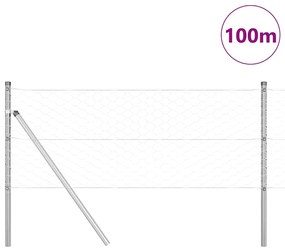 vidaXL Φράχτης με Στήλες. Ασημί 0.6 x 100 μ Ατσάλι με επικάλυψη PVC