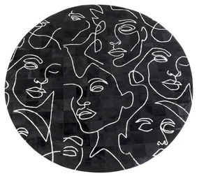 Χαλί Art Faces Στρογγυλό Ασπρόμαυρο 250x250x1 εκ. - Μαύρο